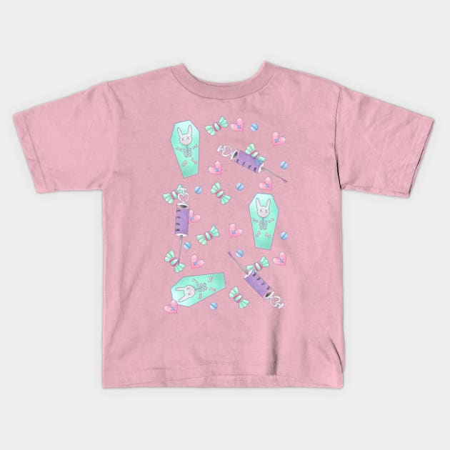 Menhera Yamikawaii Pastel Goth Creepycute Pattern Kids T-Shirt by nhitori